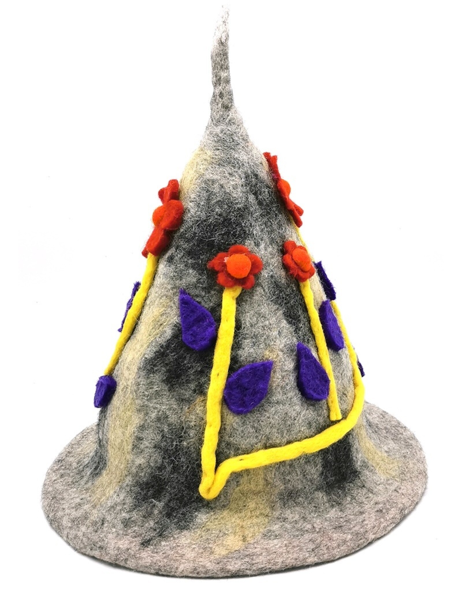 Trukado Miscellaneous - Felt pointed hat Flowers Fantasy Grey-yellow