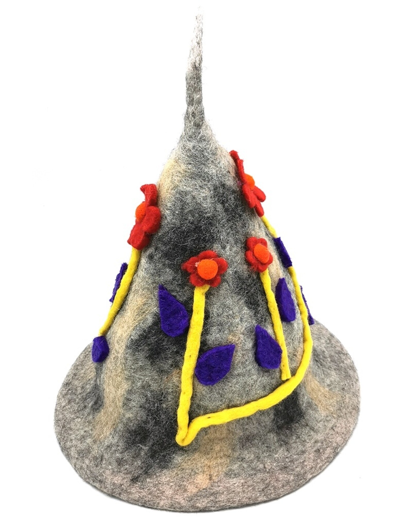 Trukado Miscellaneous - Felt pointed hat Flowers Fantasy Grey-yellow