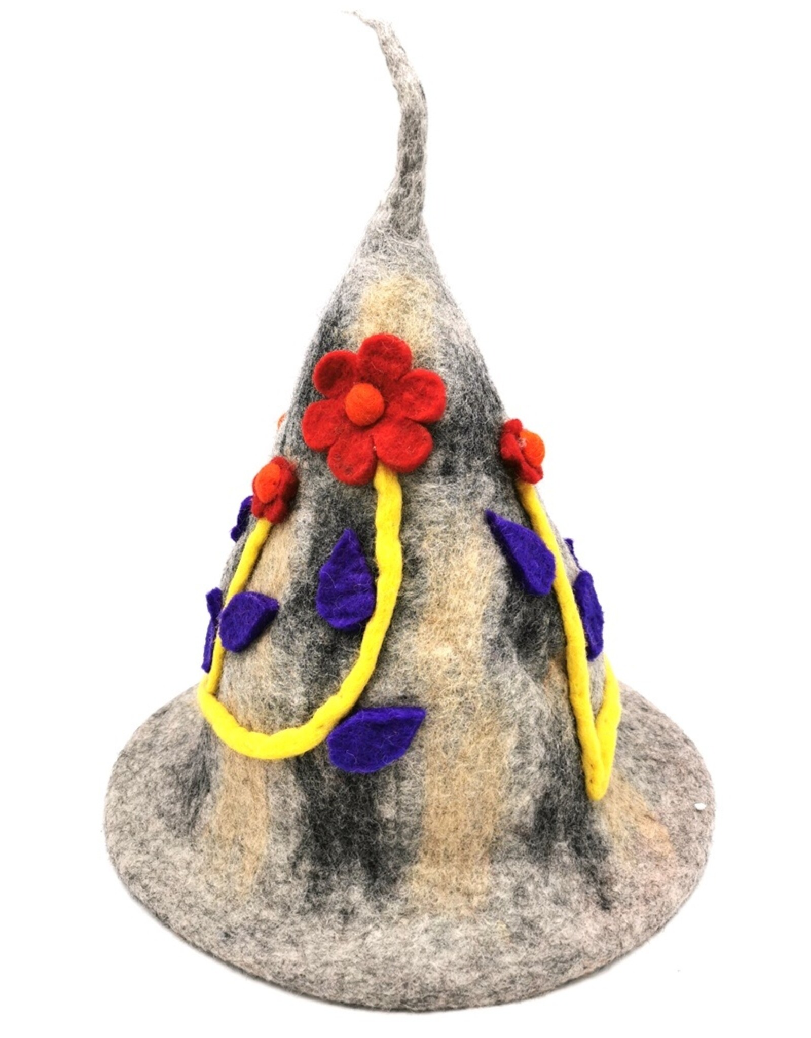 Trukado Miscellaneous - Felt pointed hat Flowers Fantasy Grey-yellow