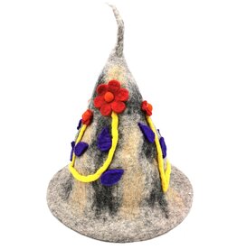 Trukado Felt pointed hat Flowers Fantasy Grey-yellow