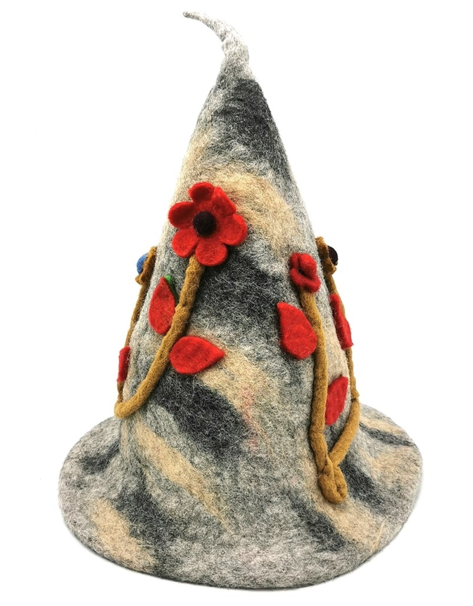 Trukado Miscellaneous - Felt pointed hat Flowers Fantasy Grey-mustard