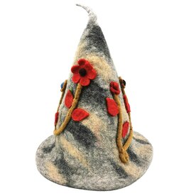 Trukado Felt pointed hat Flowers Fantasy Grey-mustard