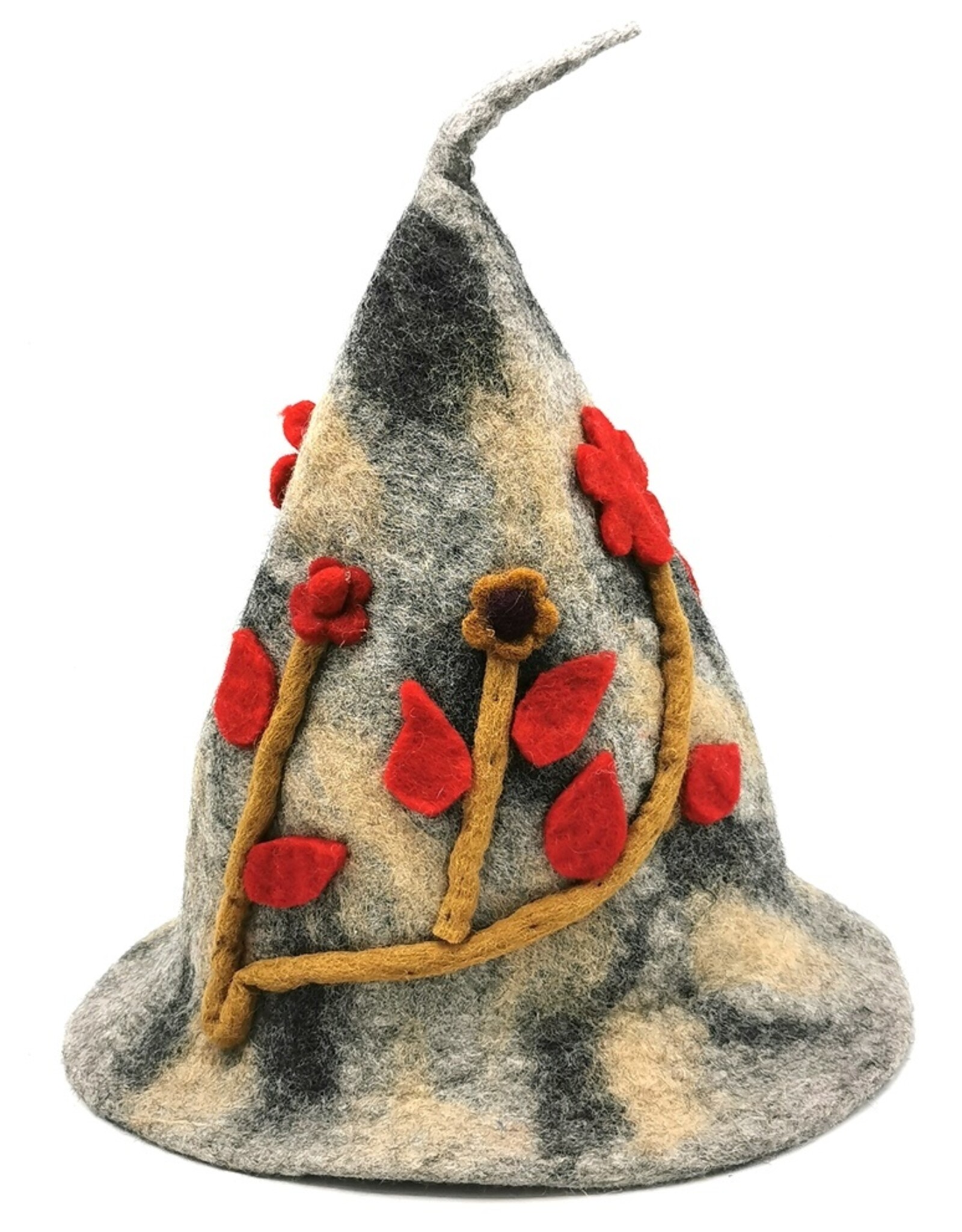 Trukado Miscellaneous - Felt pointed hat Flowers Fantasy Grey-mustard