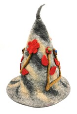Trukado Miscellaneous - Felt pointed hat Flowers Fantasy Grey-mustard