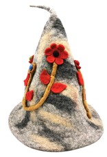 Trukado Miscellaneous - Felt pointed hat Flowers Fantasy Grey-mustard