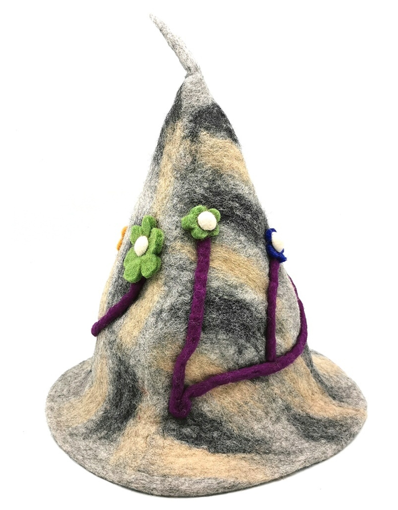 Trukado Miscellaneous - Felt pointed hat Flowers Fantasy Grey-purple