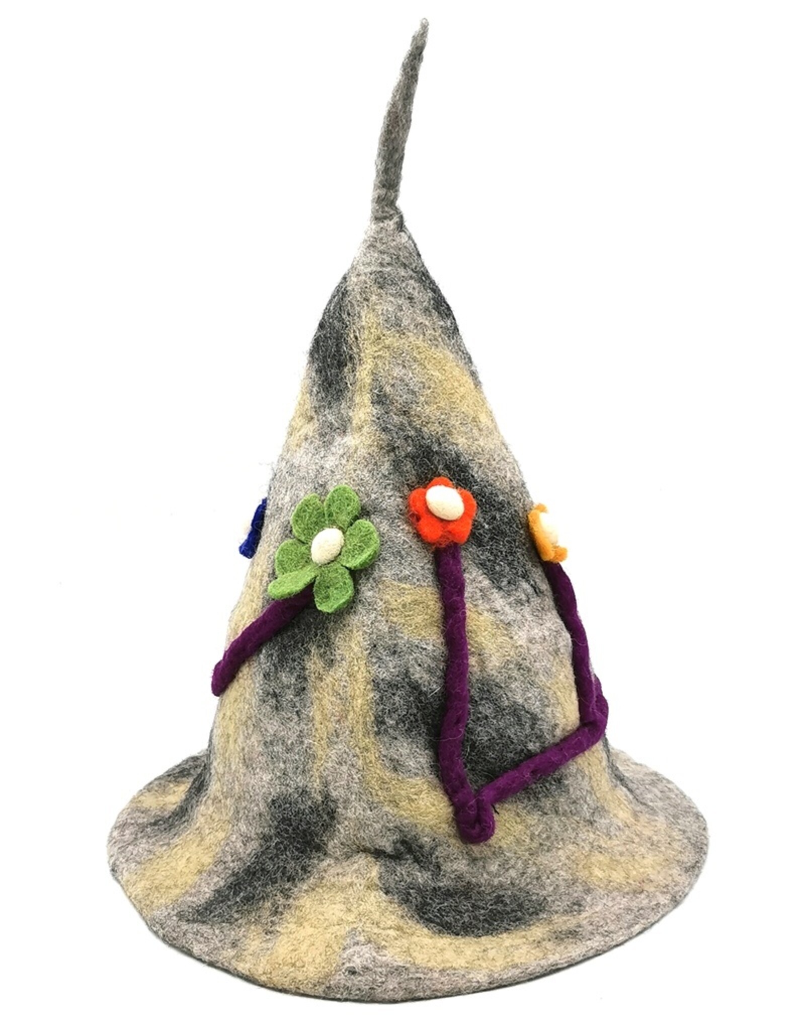 Trukado Miscellaneous - Felt pointed hat Flowers Fantasy Grey-purple