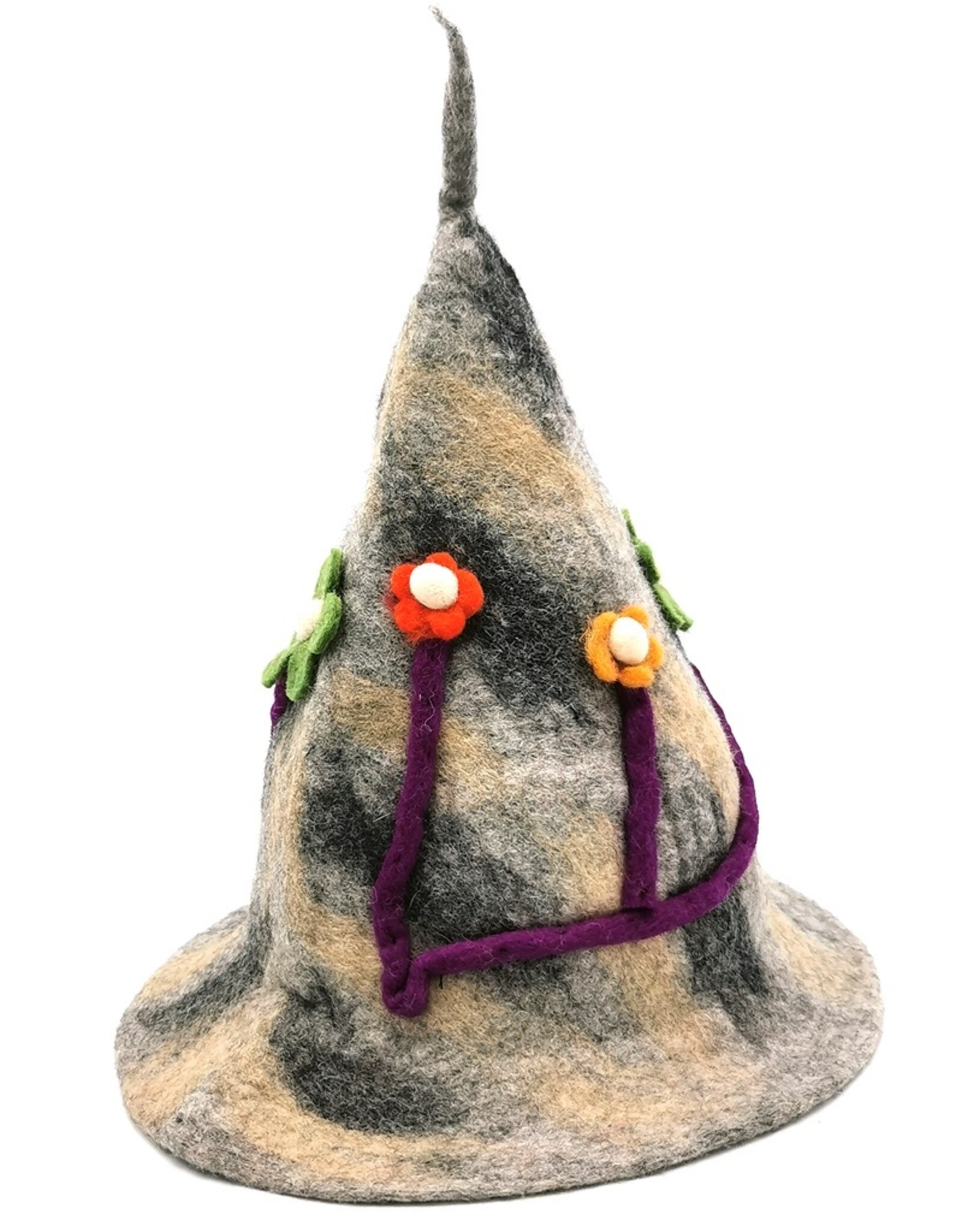 Trukado Miscellaneous - Felt pointed hat Flowers Fantasy Grey-purple