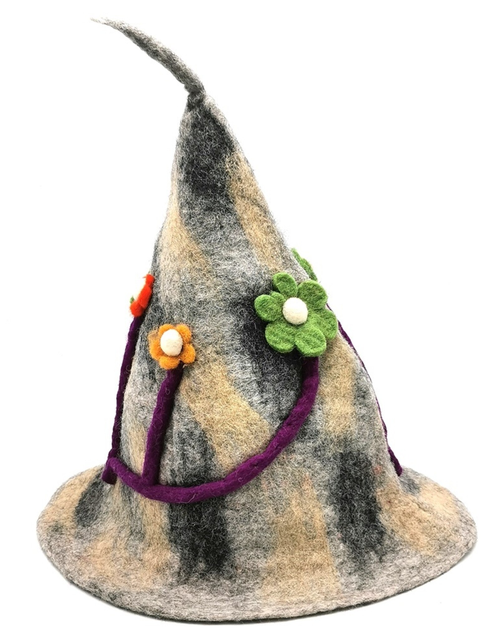 Trukado Miscellaneous - Felt pointed hat Flowers Fantasy Grey-purple