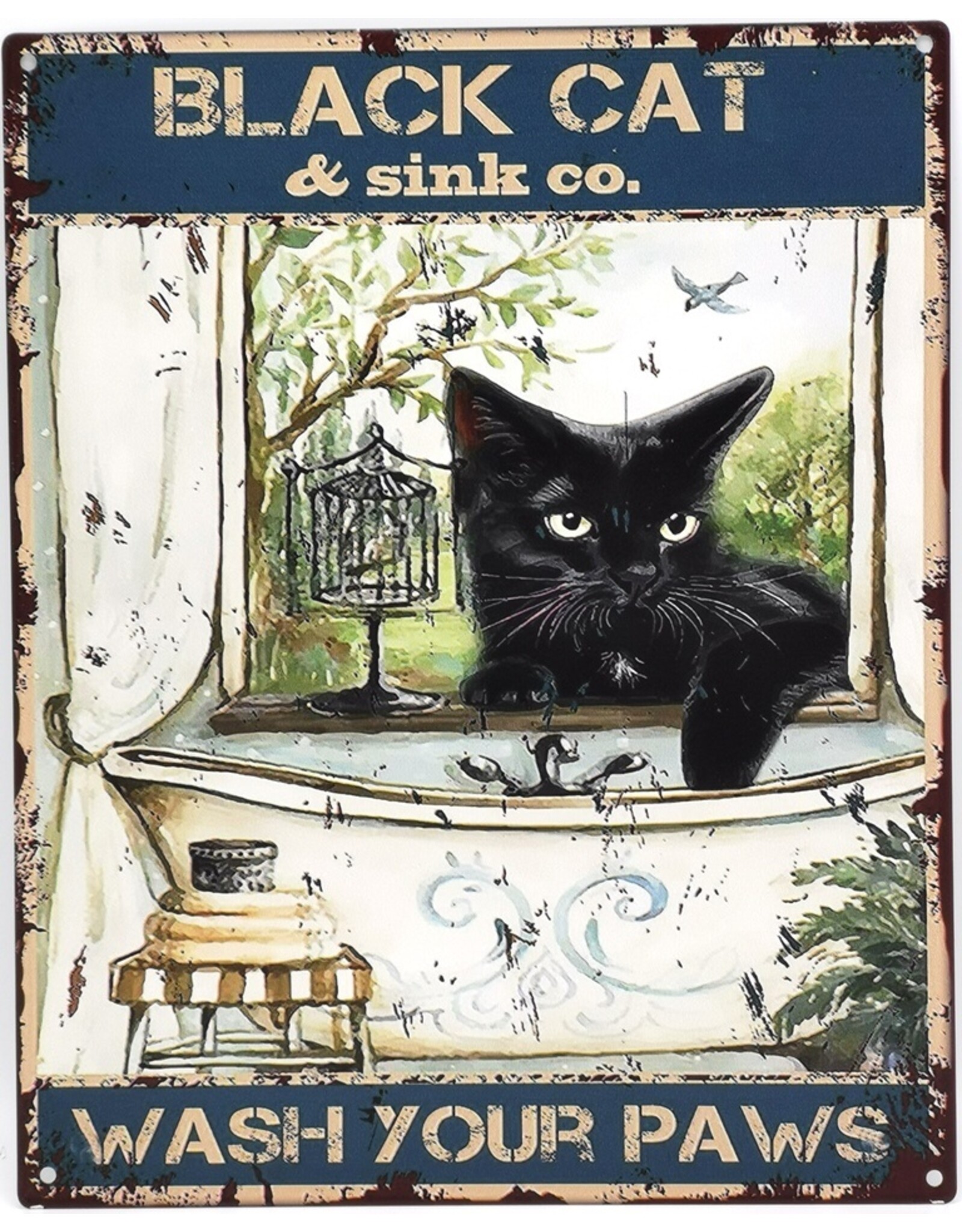 Trukado Miscellaneous - Vintage Metal plaque Black Cat in the Bathtub 25cm x 20cm