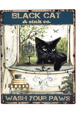 Trukado Miscellaneous - Vintage Metal plaque Black Cat in the Bathtub 25cm x 20cm