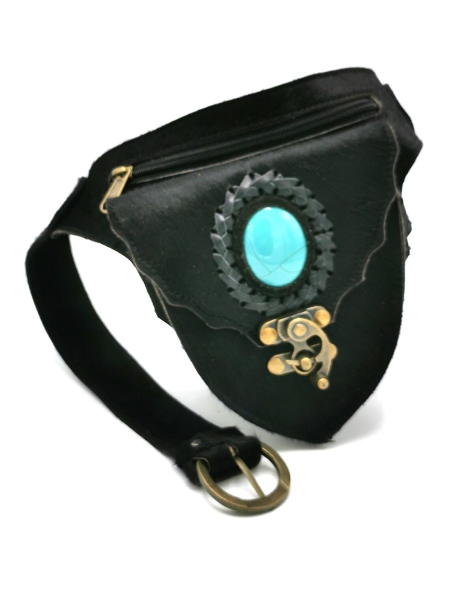 Trukado Leather Festival bags, waist bags and belt bags - Cowhide Waist bag with Turquoise Stone and hook