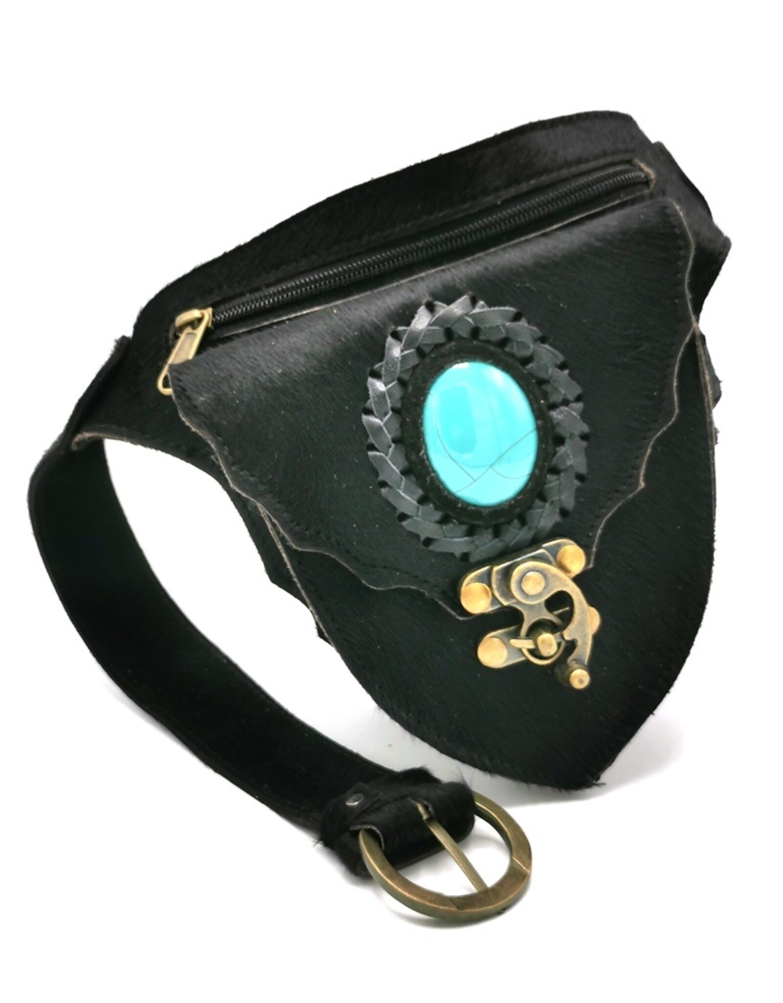 Trukado Leather Festival bags, waist bags and belt bags - Cowhide Waist bag with Turquoise Stone and hook