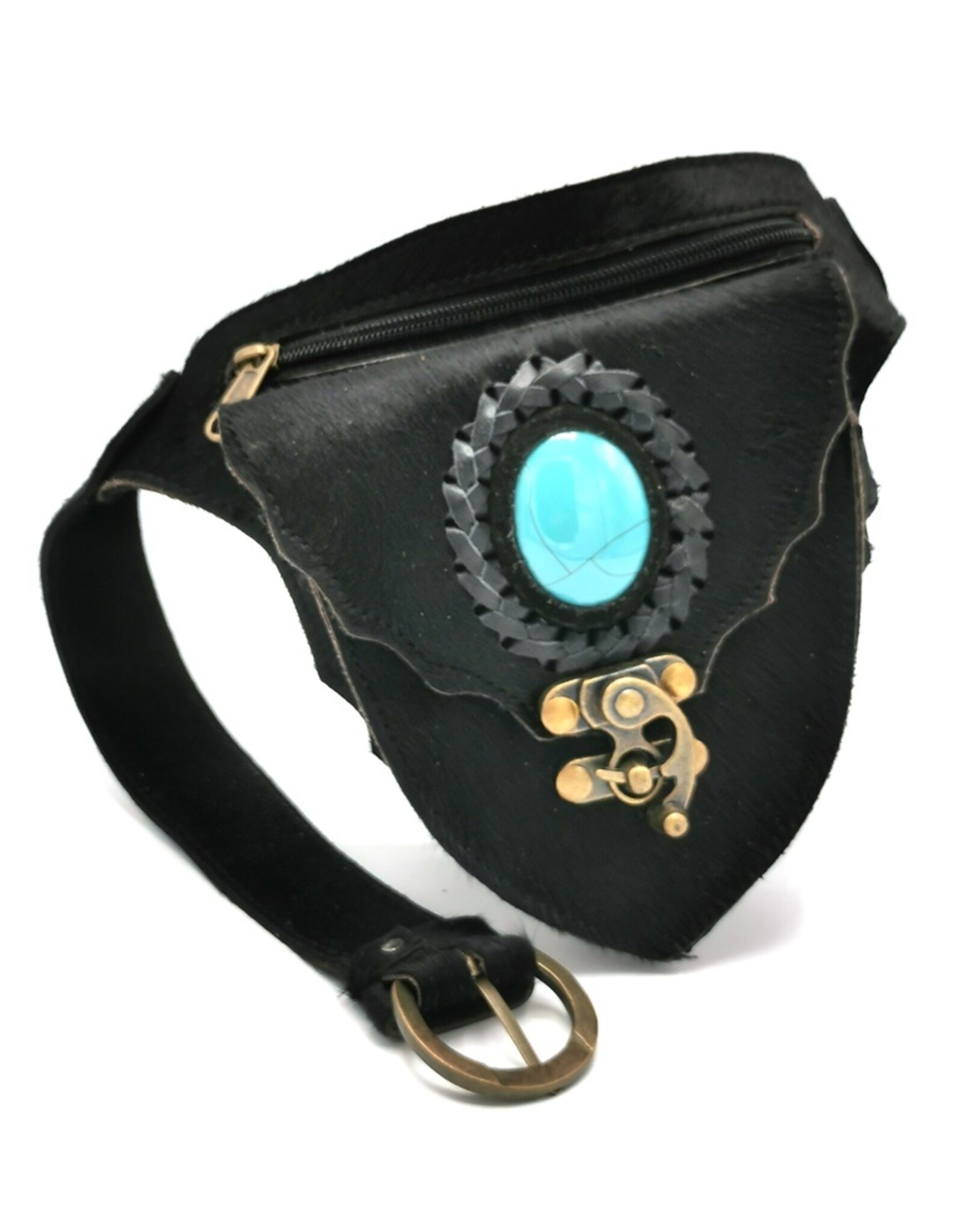 Trukado Leather Festival bags, waist bags and belt bags - Cowhide Waist bag with Turquoise Stone and hook