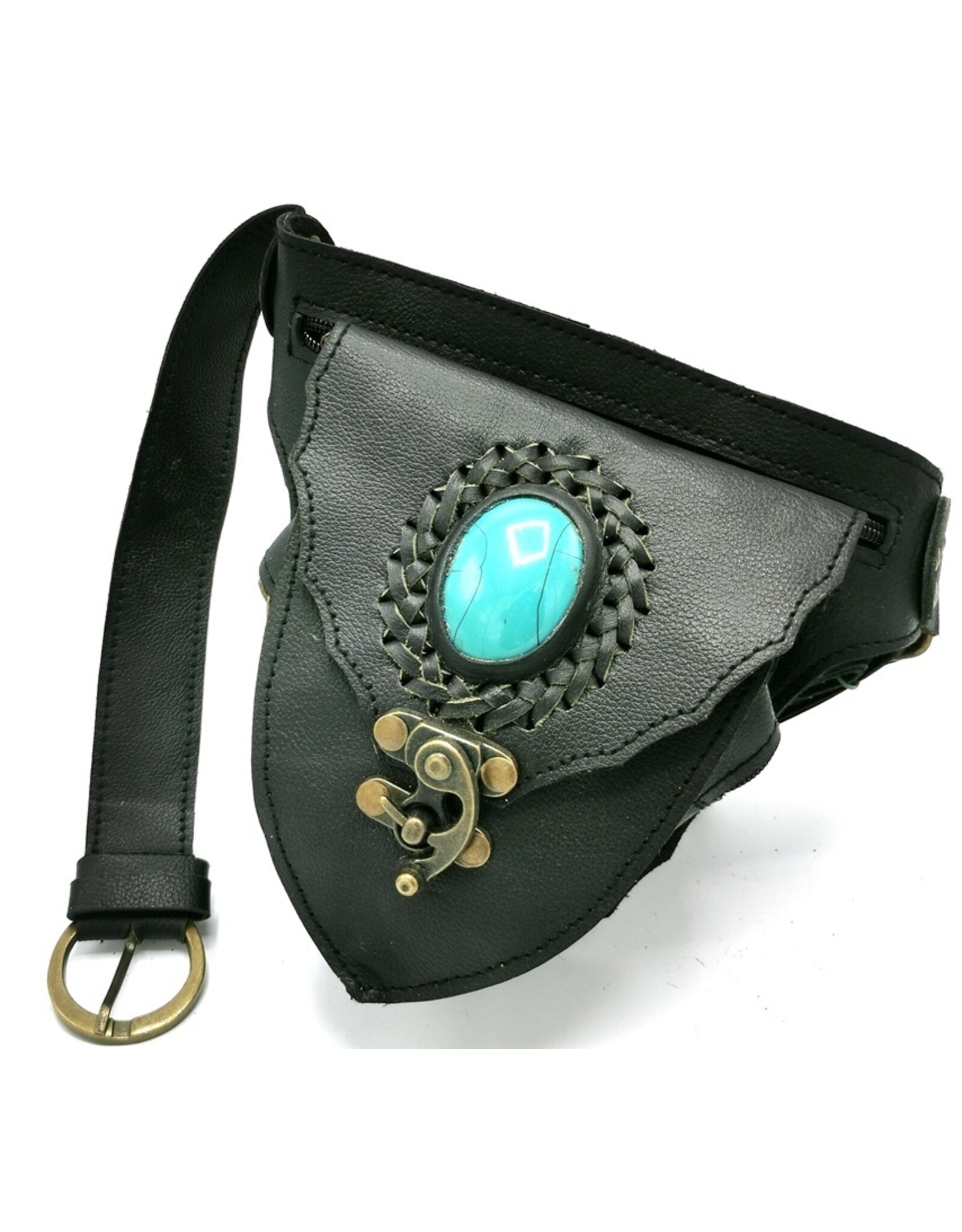 Trukado Leather Festival bags, waist bags and belt bags - Leather Waist bag Ibiza with Turquoise Stone and hook