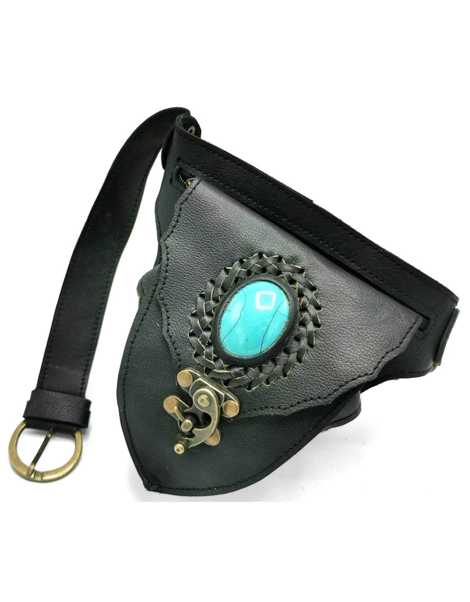 Trukado Leather Festival bags, waist bags and belt bags - Leather Waist bag Ibiza with Turquoise Stone and hook