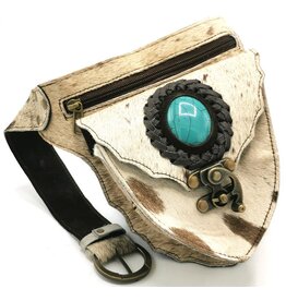 Trukado Cowhide Waist Bag with Hook and Turquoise Stone Ibiza