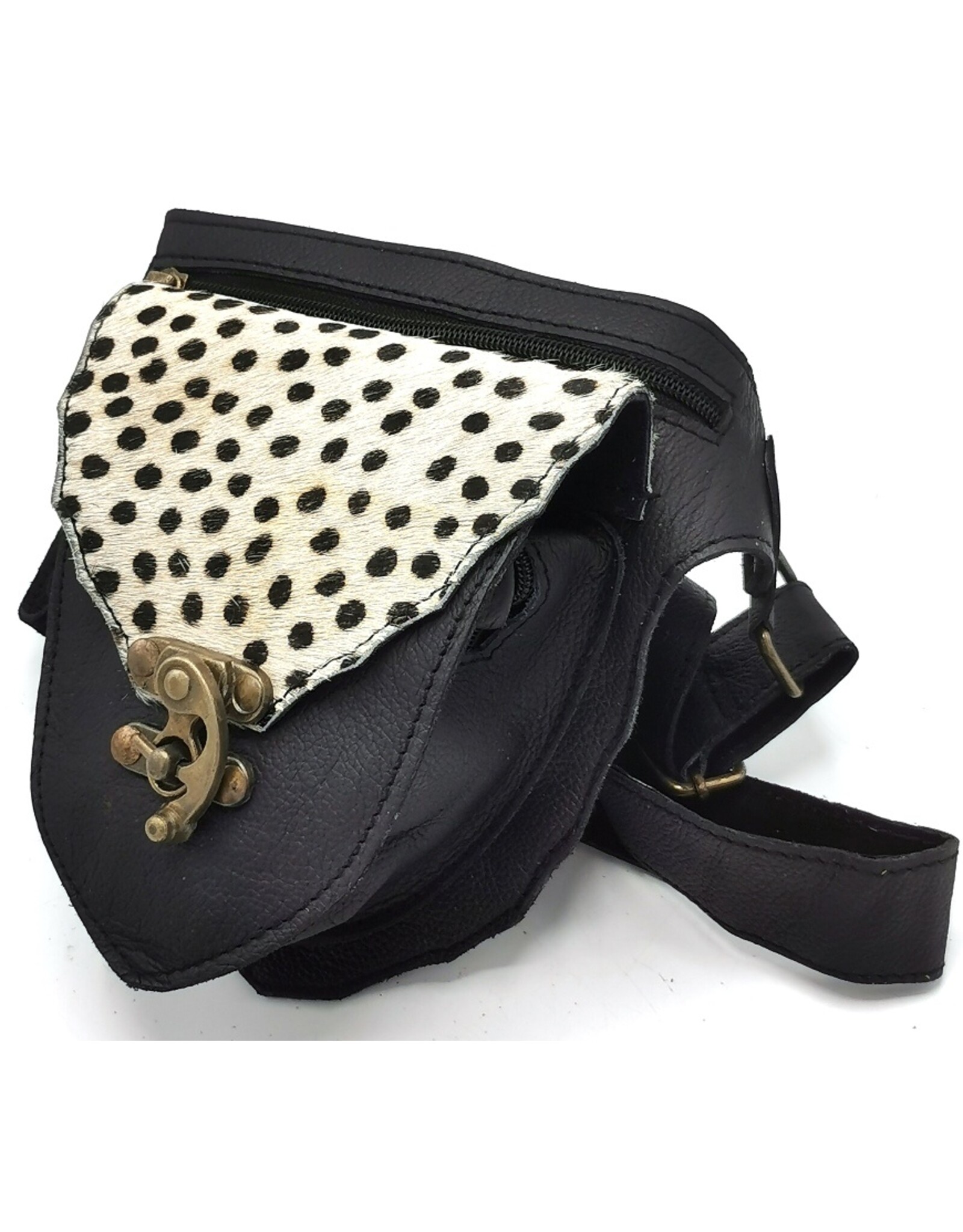 Trukado Leather Festival bags, waist bags and belt bags - Cowhide waist bag with Animal Print and Hook Ibiza black
