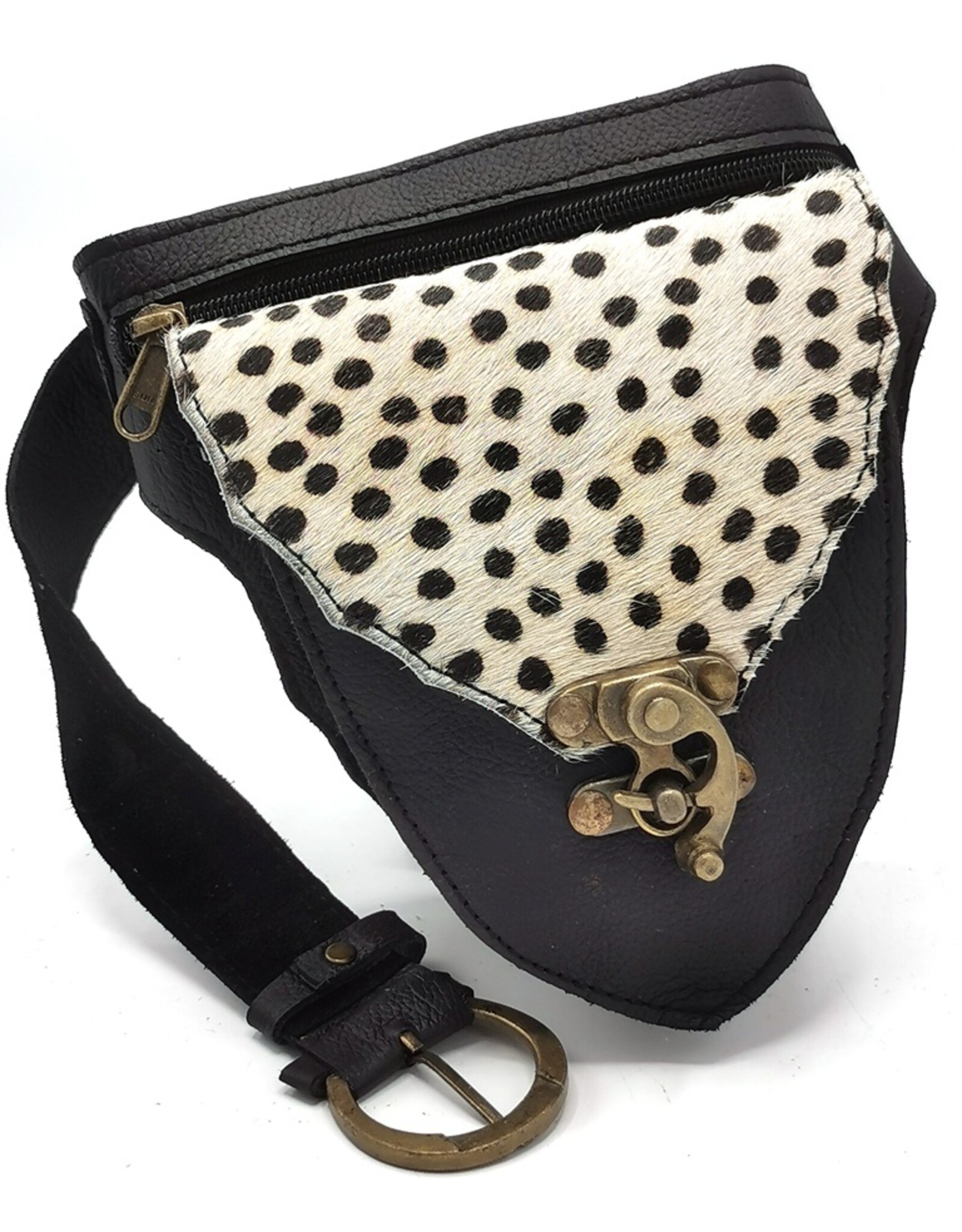 Trukado Leather Festival bags, waist bags and belt bags - Cowhide waist bag with Animal Print and Hook Ibiza black