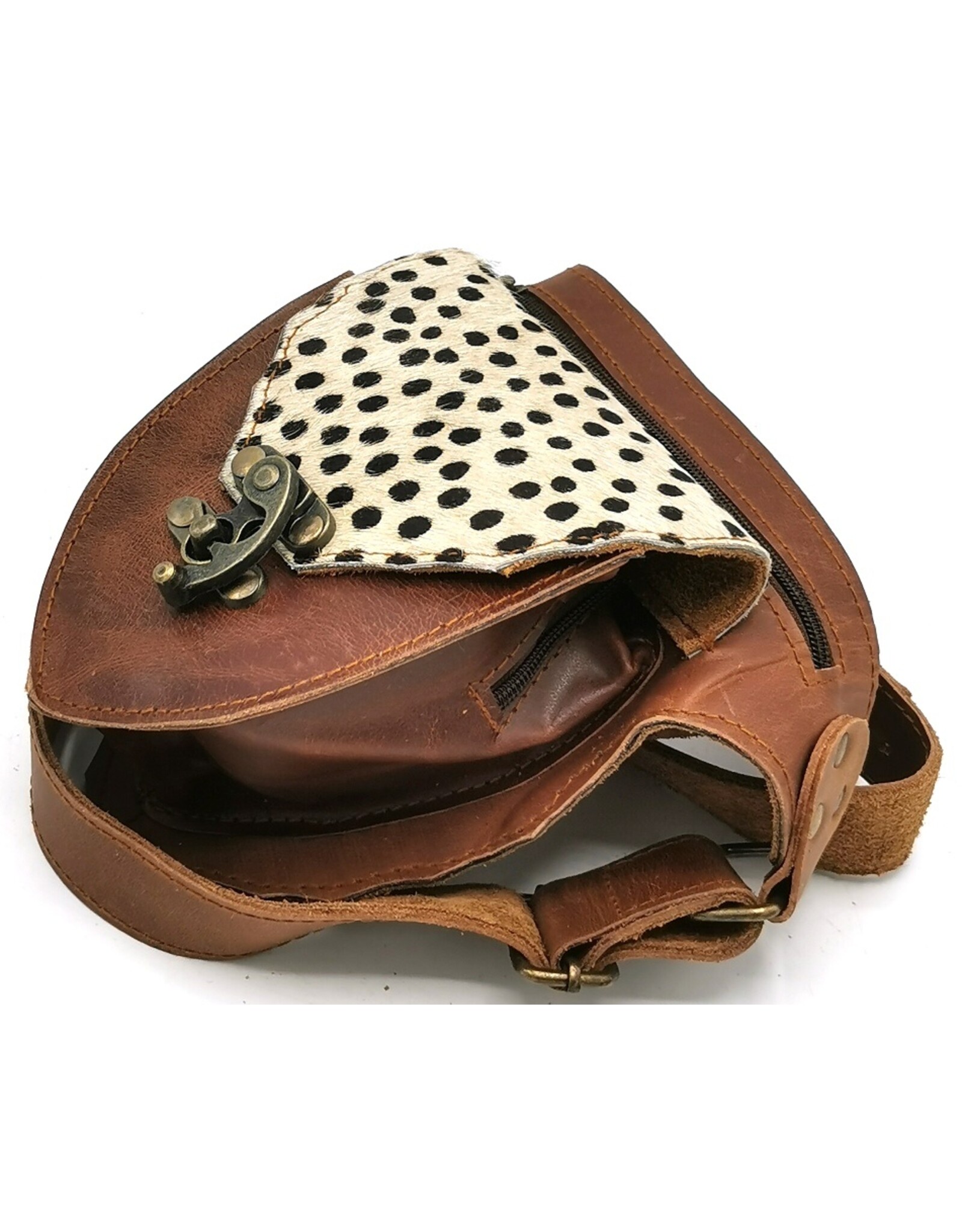 Trukado Leather Festival bags, waist bags and belt bags - Cowhide waist bag with Animal print and hook cognac