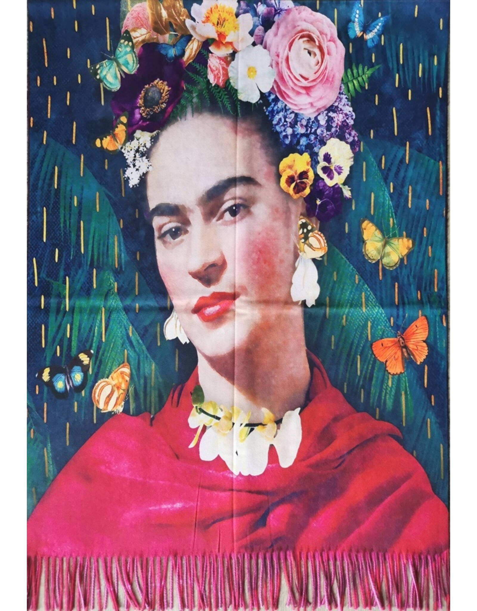 Trukado Miscellaneous - Frida Kahlo with Red Shawl, Butterflies and Flowers Wrap