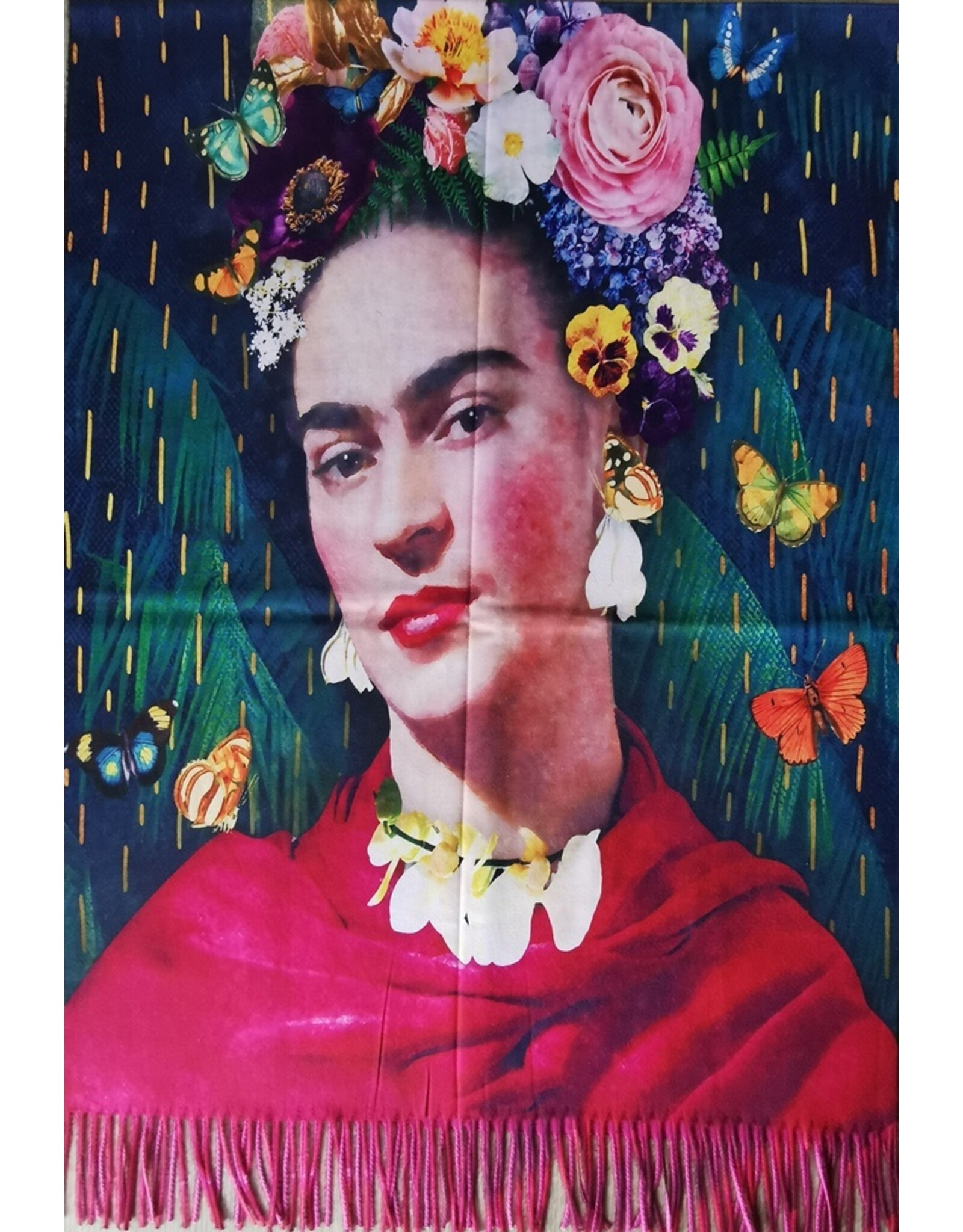 Trukado Miscellaneous - Frida Kahlo with Red Shawl, Butterflies and Flowers Wrap