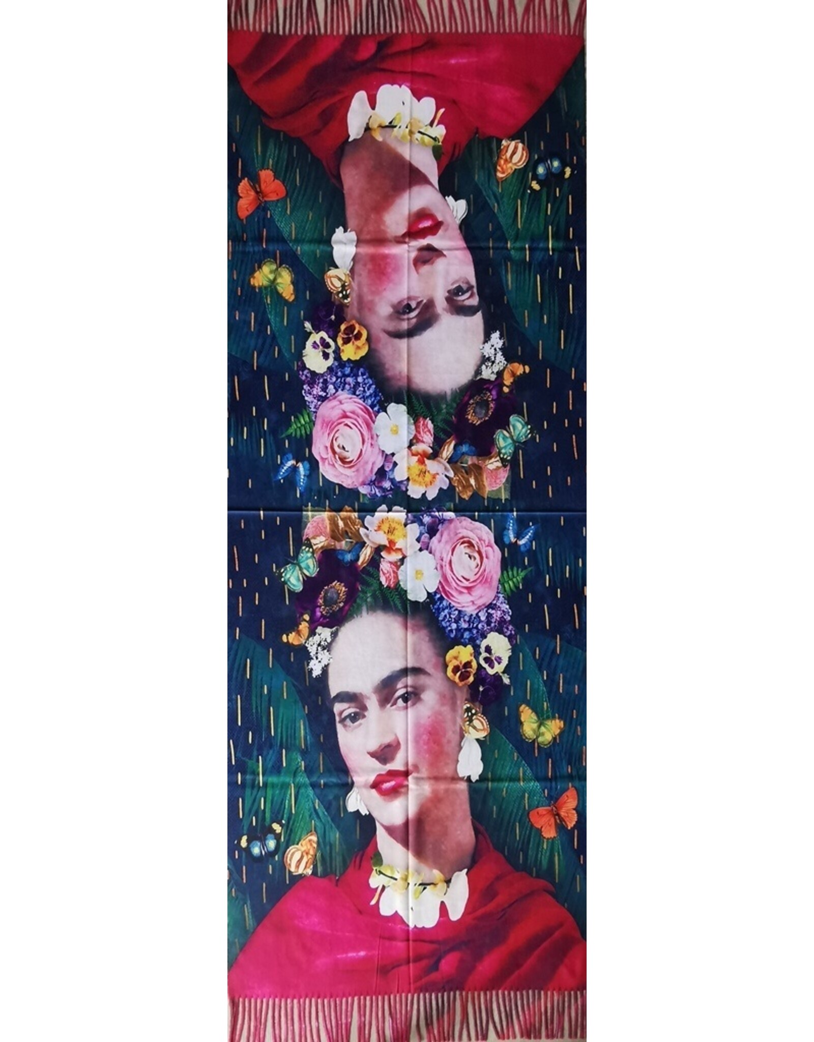 Trukado Miscellaneous - Frida Kahlo with Red Shawl, Butterflies and Flowers Wrap