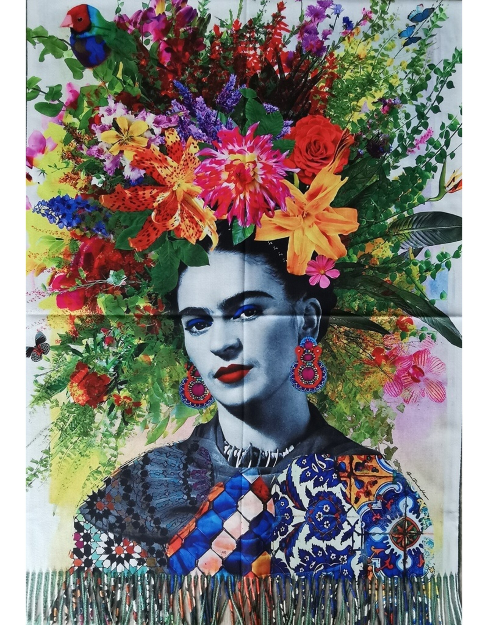 Trukado Miscellaneous - Frida Kahlo with Blue Eyeshadow Shawl