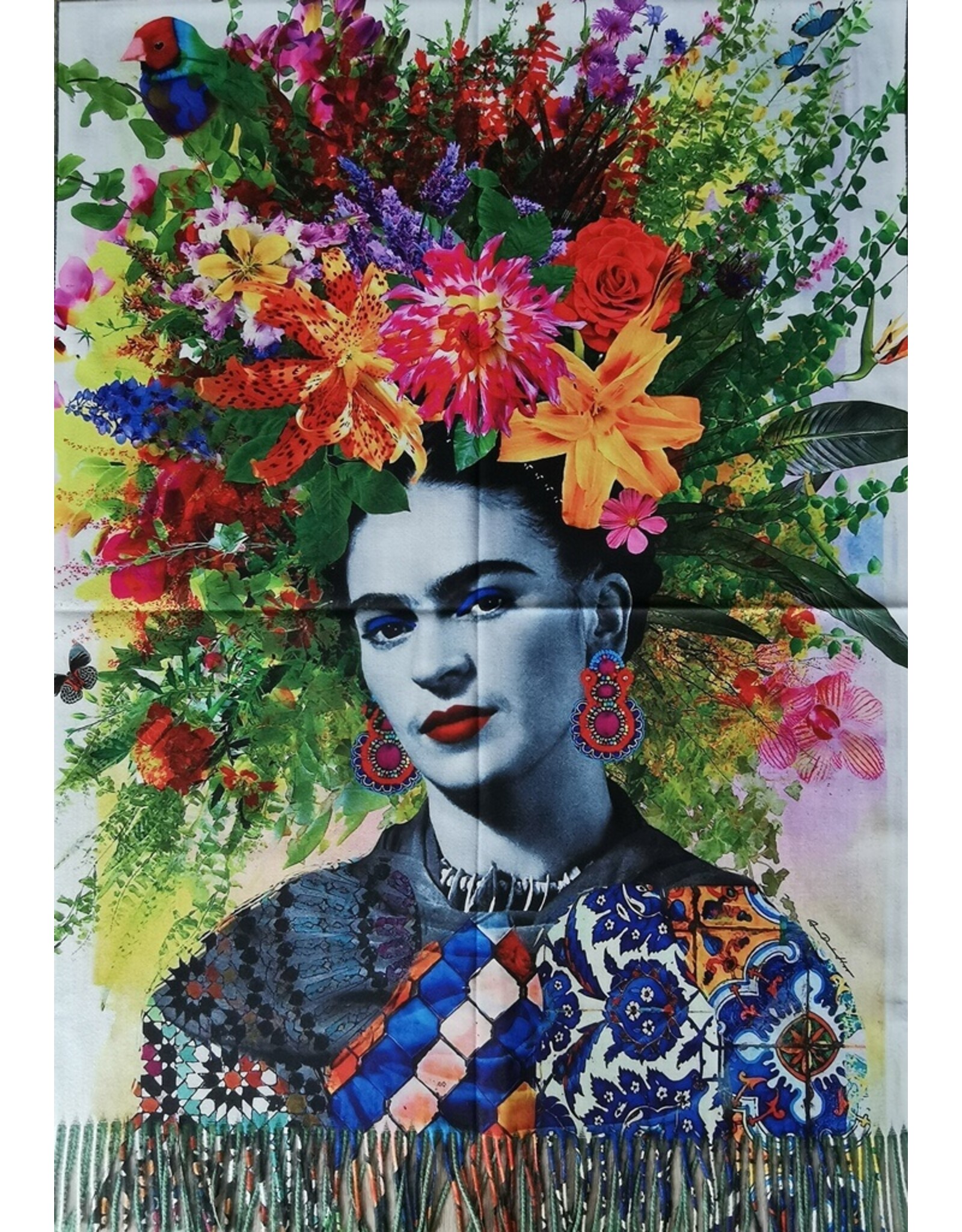 Trukado Miscellaneous - Frida Kahlo with Blue Eyeshadow Shawl