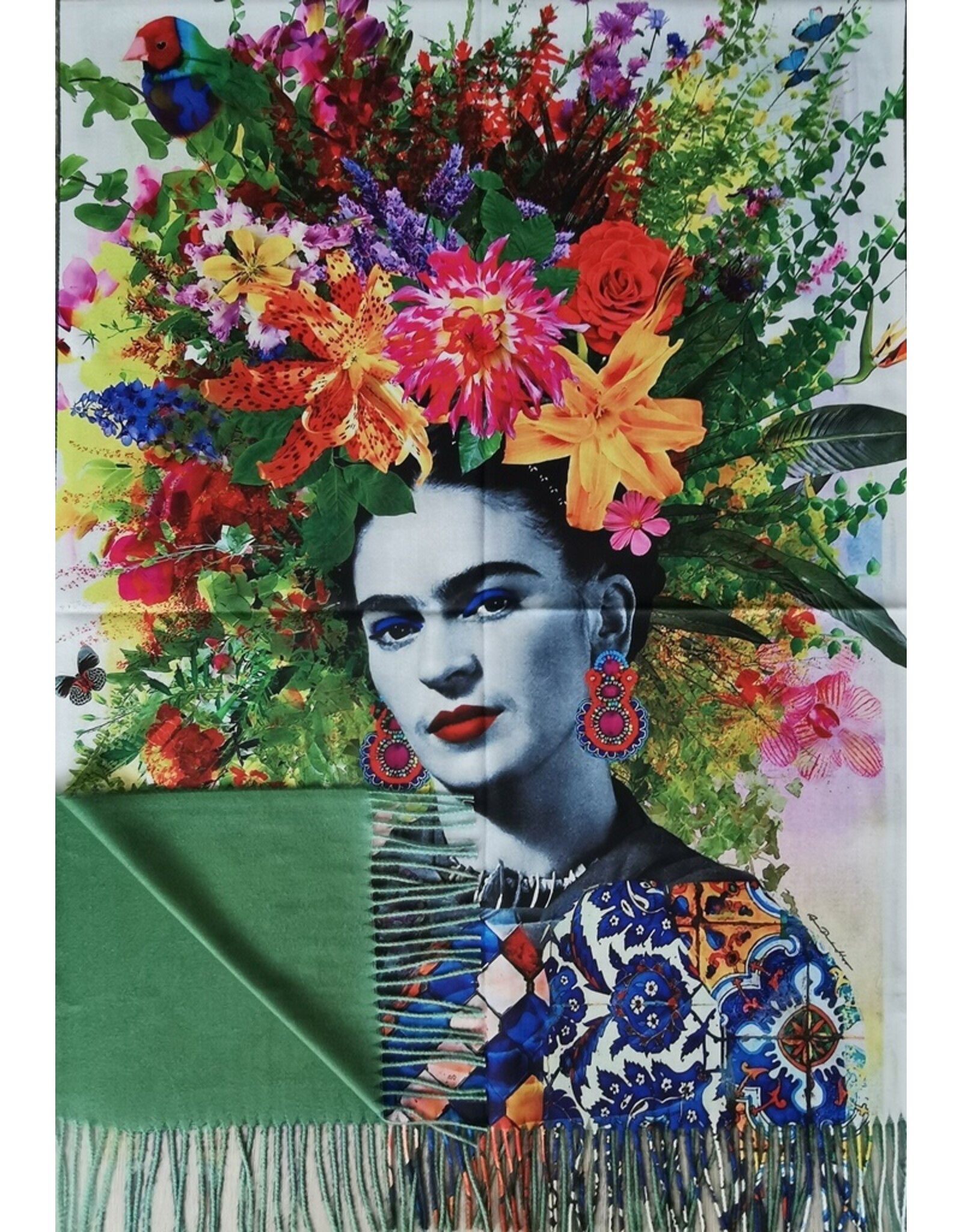 Trukado Miscellaneous - Frida Kahlo with Blue Eyeshadow Shawl