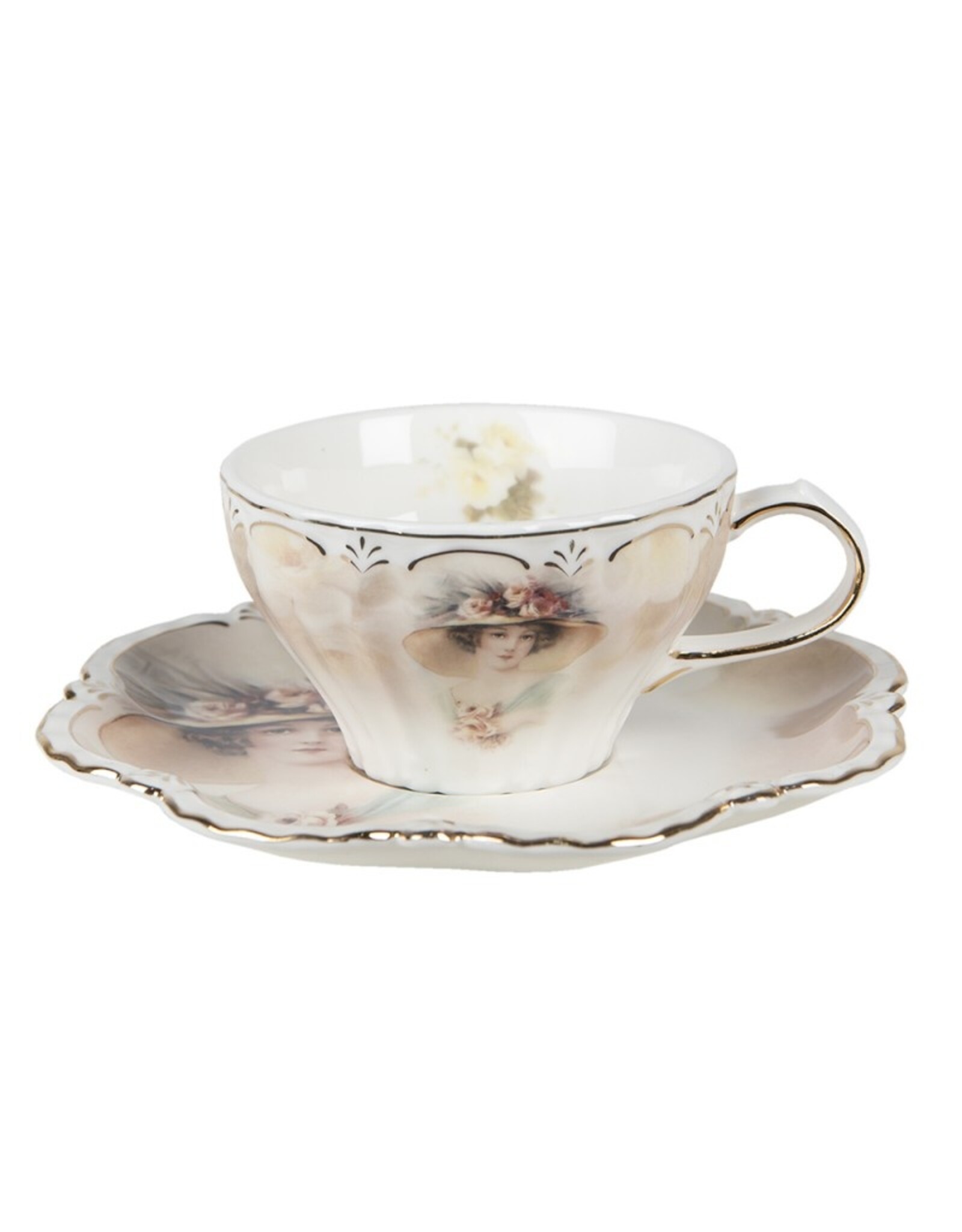 Trukado Giftware & Lifestyle - Vintage Cup and saucer Lady with Hat 200 ml porcelain