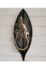 Trukado Miscellaneous - Lizard on Leaf Wall Decoration 33cm x 12cm Grey Metal