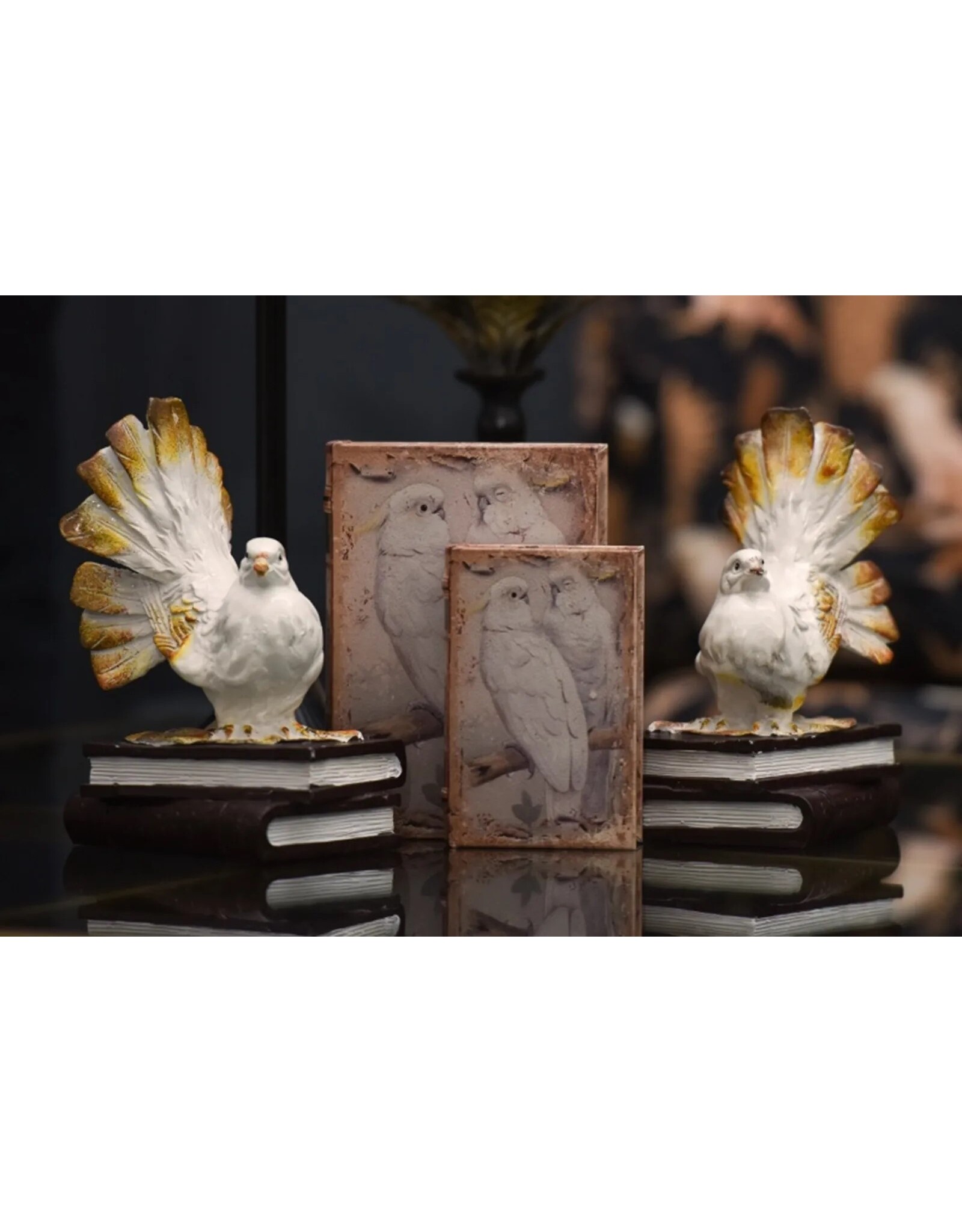 Dutch Style Miscellaneous - Pigeons Bookends Set of 2, white-cream