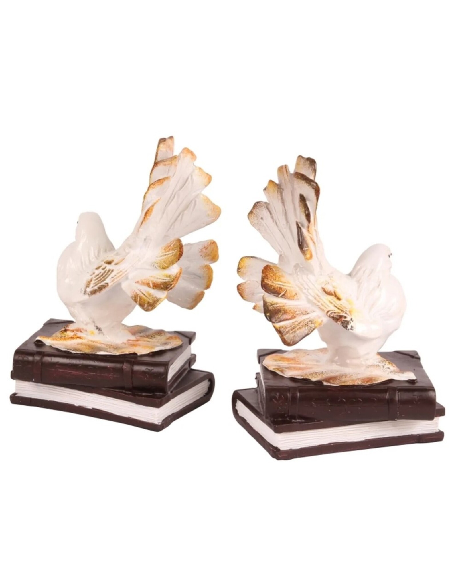 Dutch Style Miscellaneous - Pigeons Bookends Set of 2, white-cream