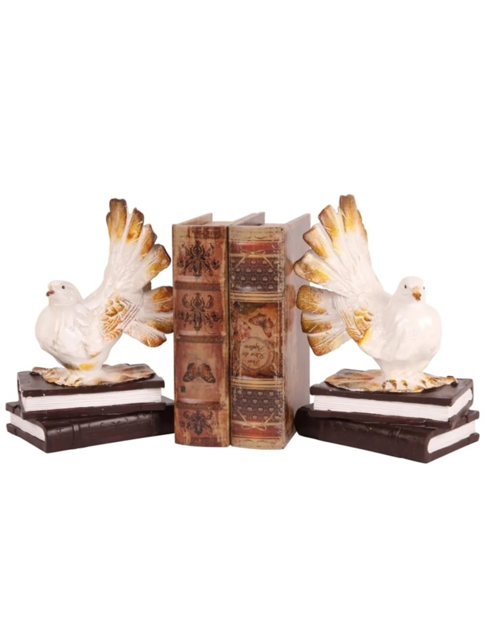 Dutch Style Miscellaneous - Pigeons Bookends Set of 2, white-cream