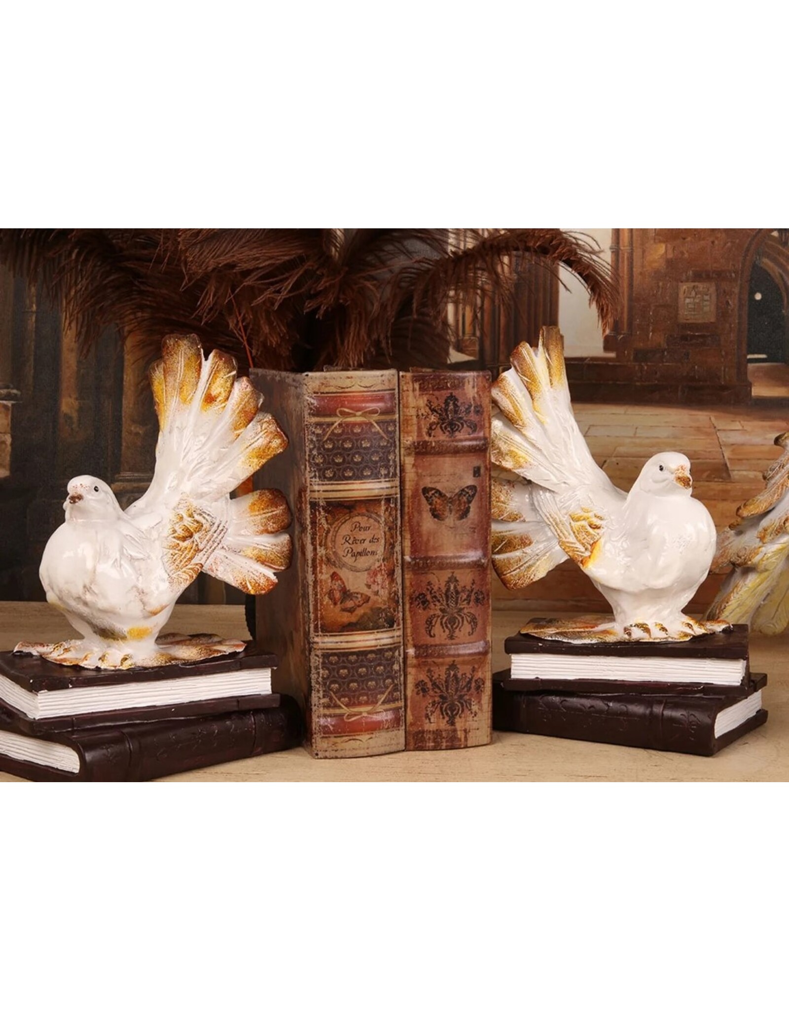 Dutch Style Miscellaneous - Duiven Boekensteunen Set van 2, wit-creme