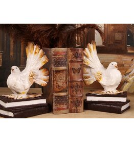 Dutch Style Pigeons Bookends Set of 2, white-cream