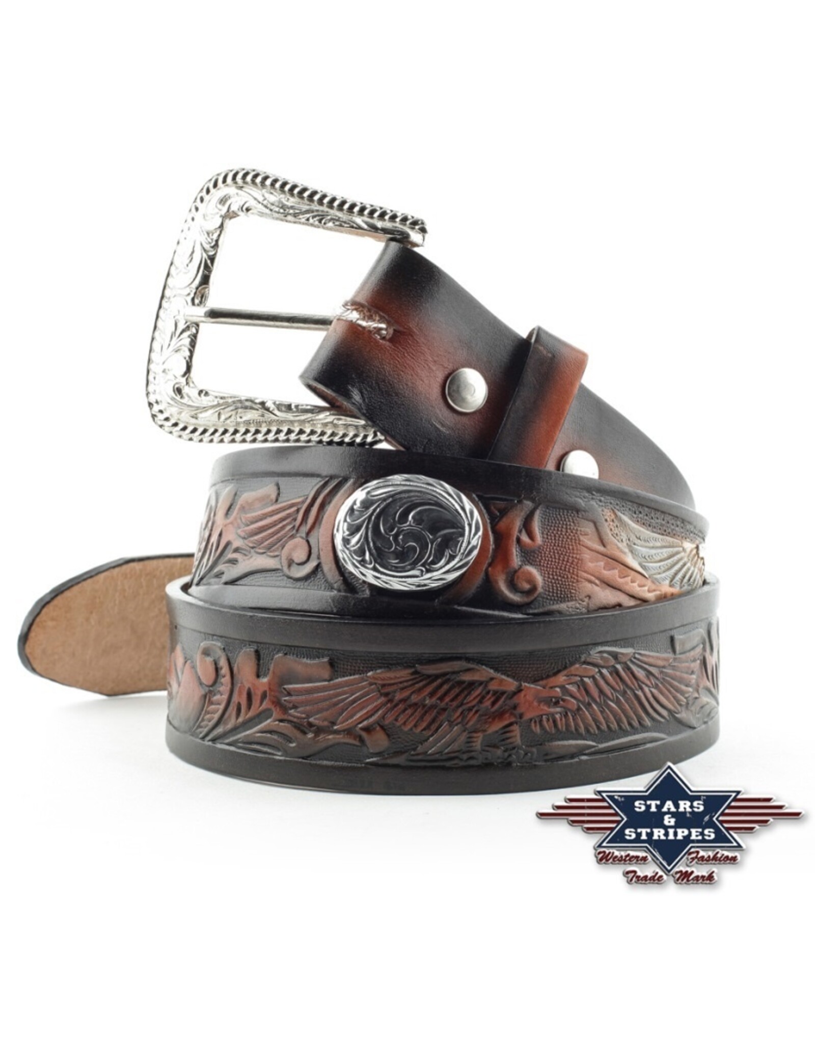 Stars&Stripes Leather belts and buckles - Western belt with Eagle relief and exchangeable buckle