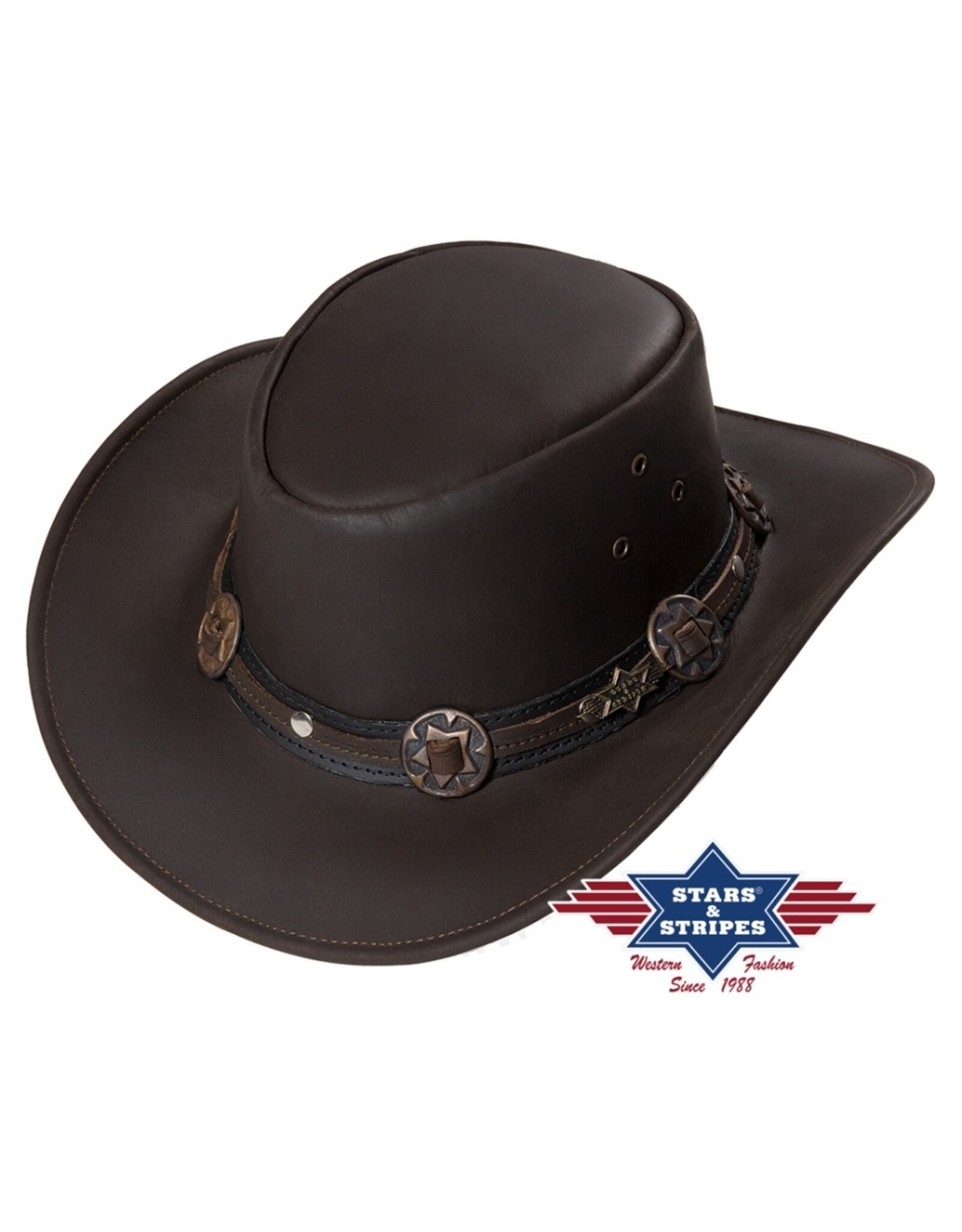 Stars&Stripes Leather belts and buckles - Western hat Huck dark brown cowhide leather