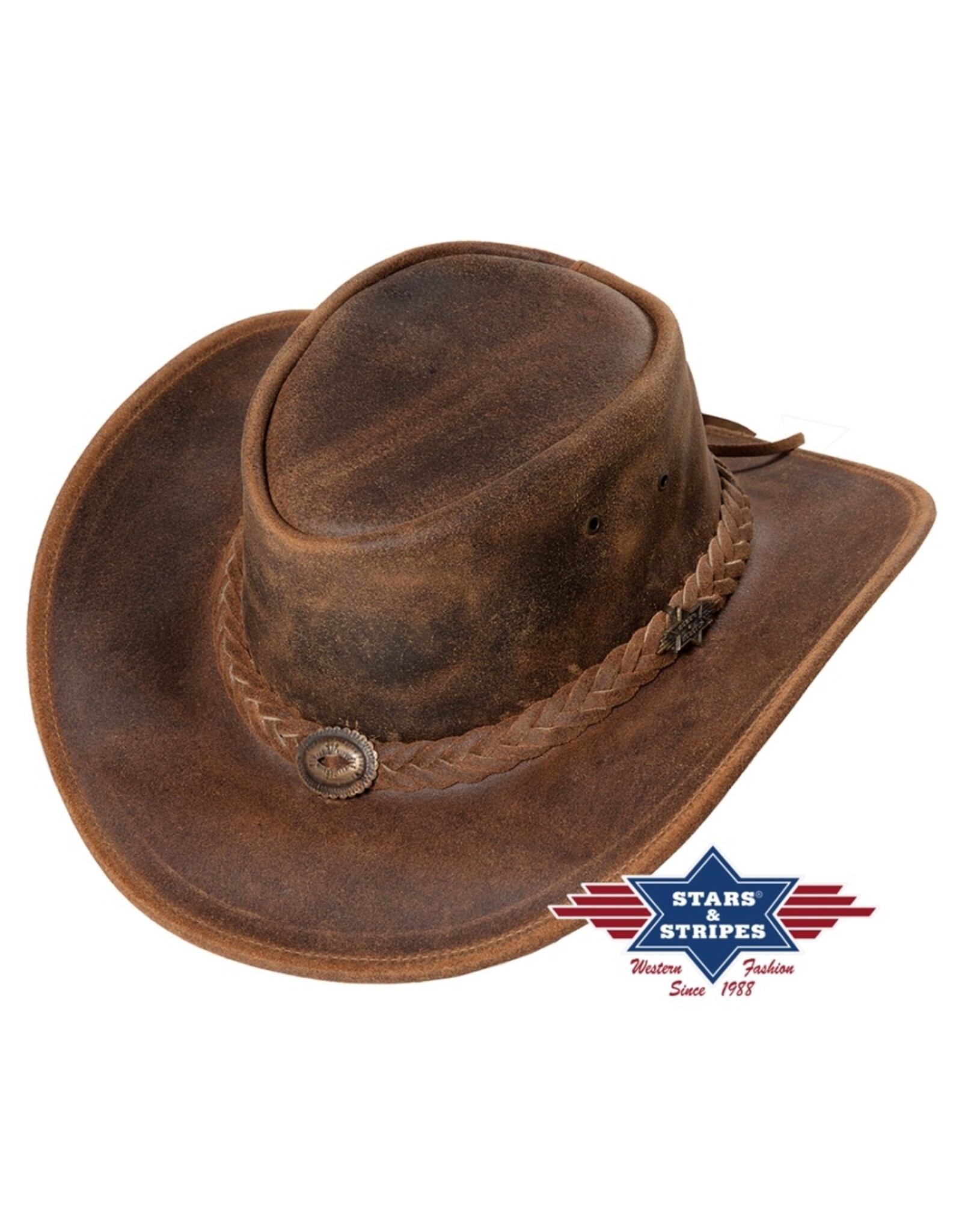 Stars&Stripes Leather belts and buckles - Western Hat Crazy Horse  - waxed, brown split leather