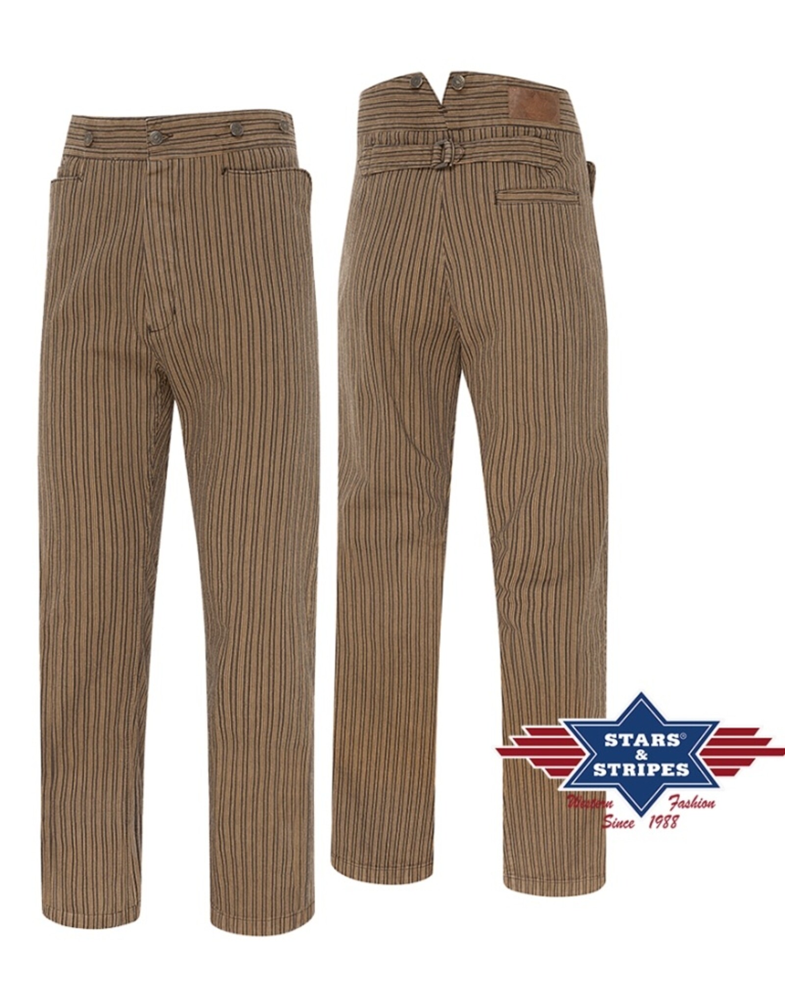 Stars&Stripes Leren riemen en buckles - Westernbroek in Oude Stijl "Frankie"