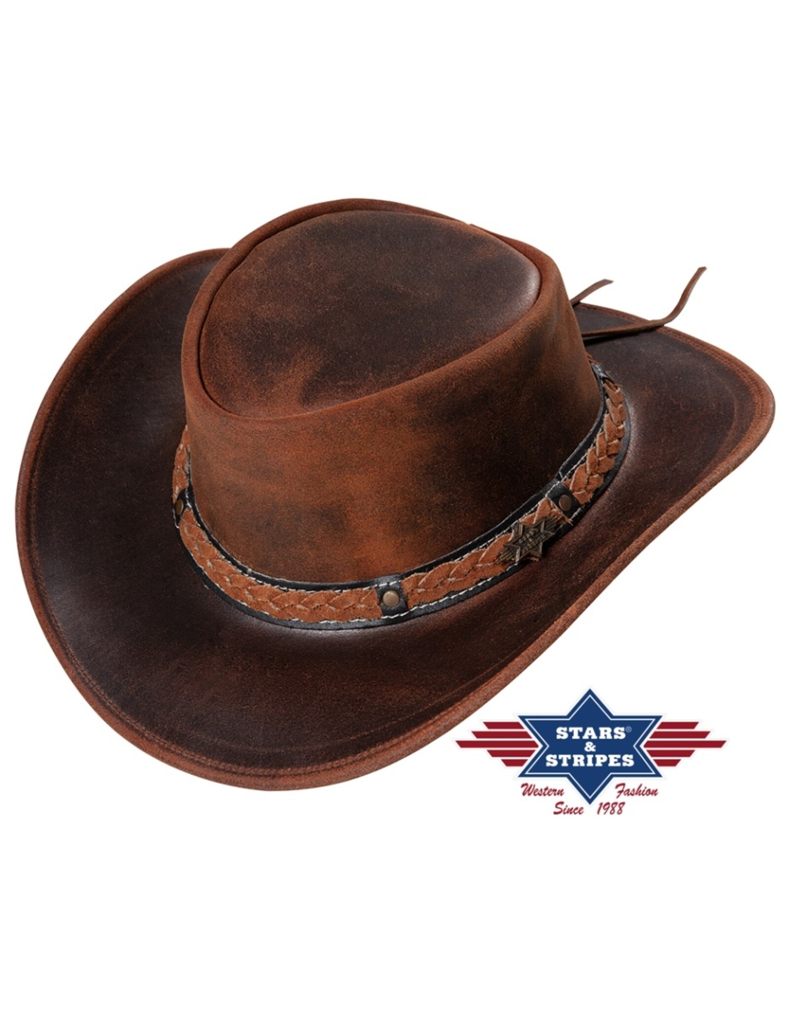 Stars&Stripes Leather belts and buckles - Western Leather Hat Stars & Stripes BUTCH rust brown