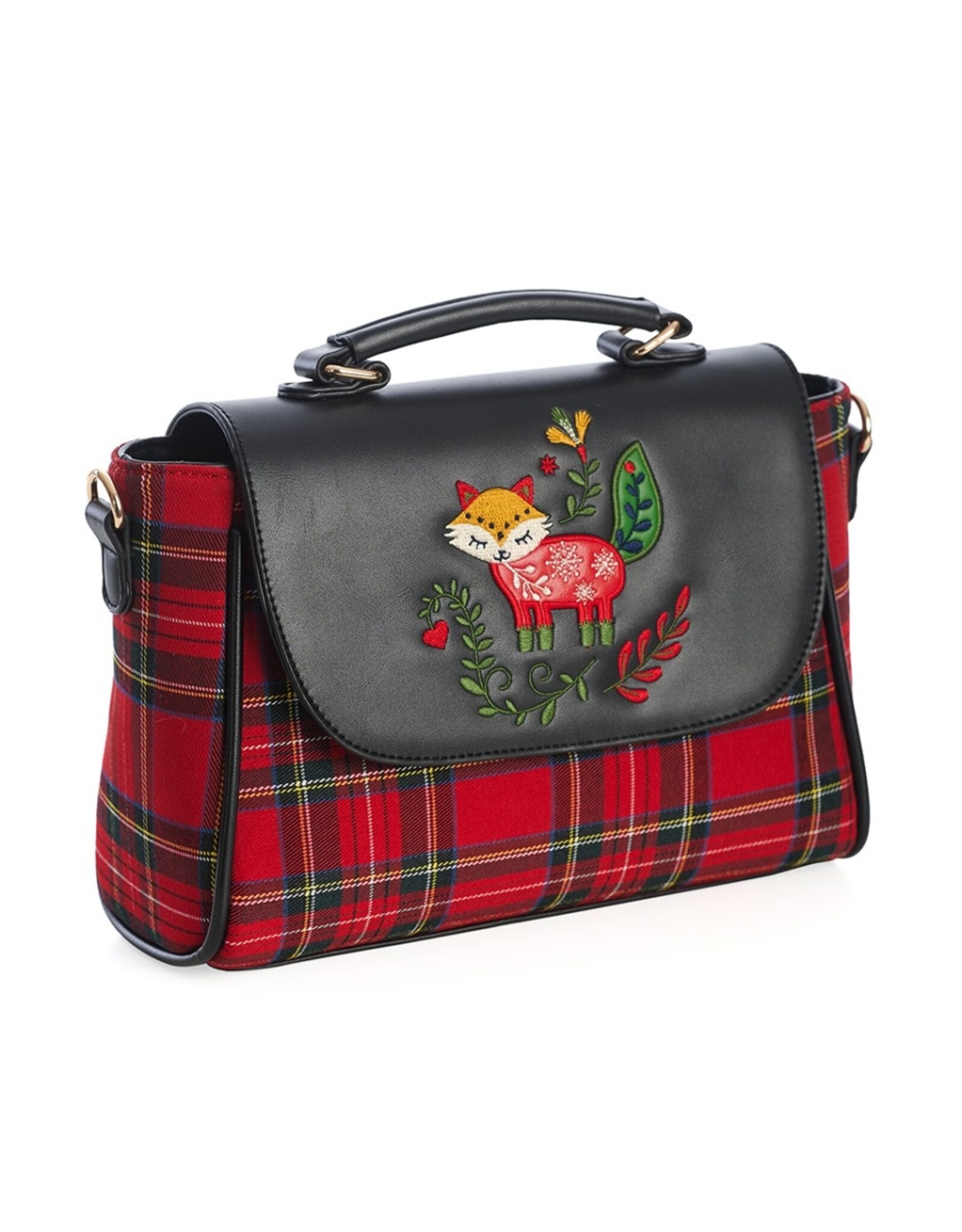 Banned Retro bags  Vintage bags - Banned Scandi Christmas Fox Handbag with tartan red