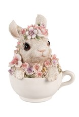 C&E Giftware & Lifestyle - Bunny in Teacup figurine decorated with Pink Flowers