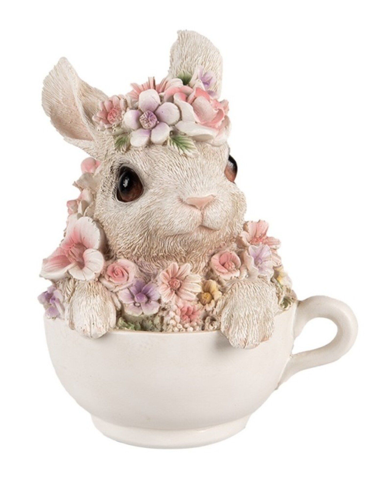 C&E Giftware & Lifestyle - Bunny in Teacup figurine decorated with Pink Flowers