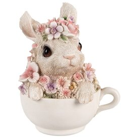 C&E Bunny in Teacup figurine decorated with Pink Flowers