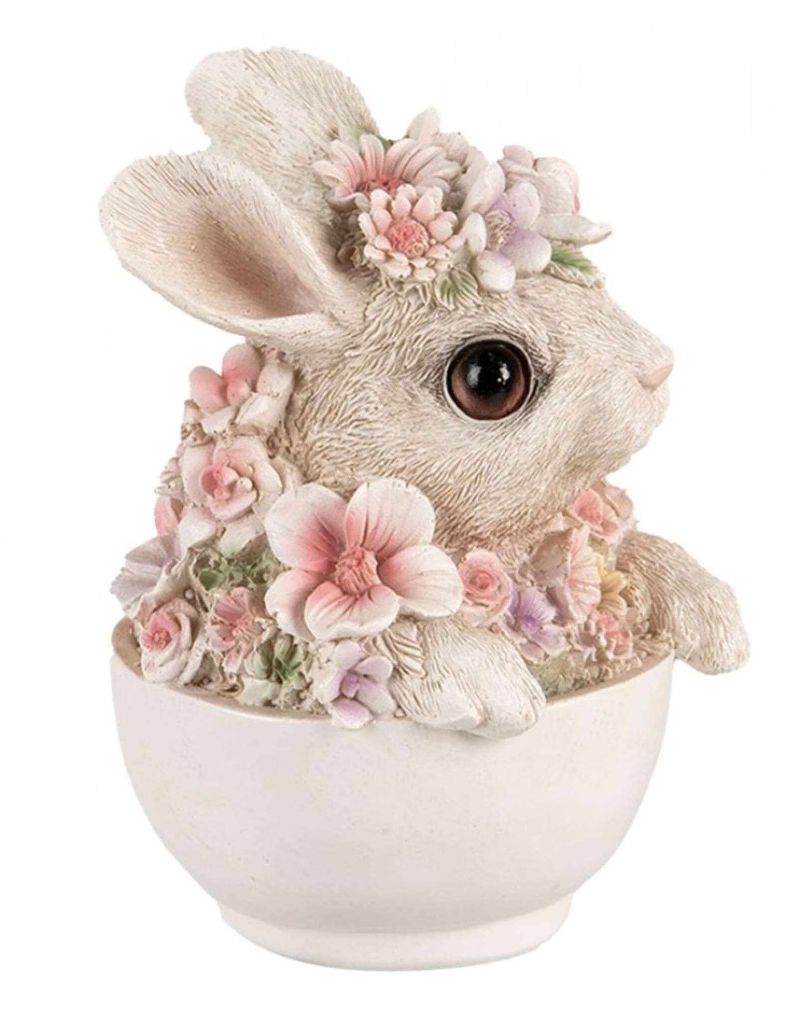 C&E Giftware & Lifestyle - Bunny in Teacup figurine decorated with Pink Flowers