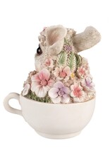 C&E Giftware & Lifestyle - Bunny in Teacup figurine decorated with Pink Flowers