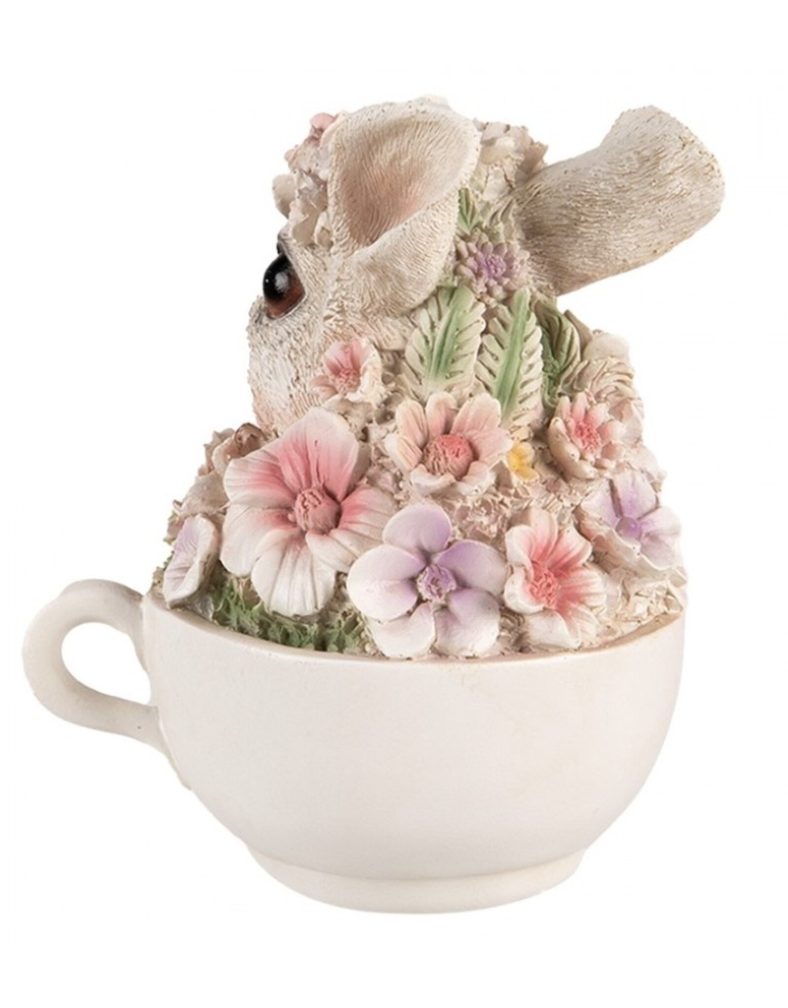 C&E Giftware & Lifestyle - Bunny in Teacup figurine decorated with Pink Flowers