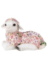 C&E Giftware & Lifestyle - Liggend Schaap Versiert met Roze Bloemen beeldje